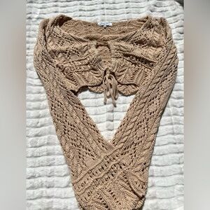 EMORY PARK Tan Knit Crochet Sweater